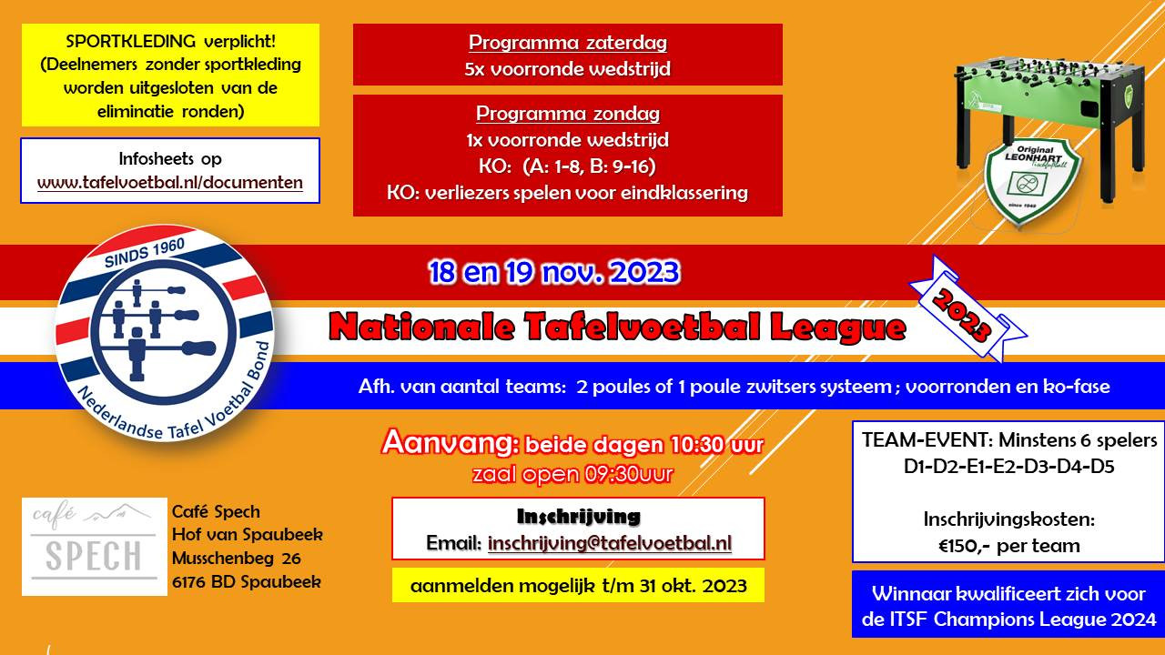 Nationale Tafelvoetbal League 2023!